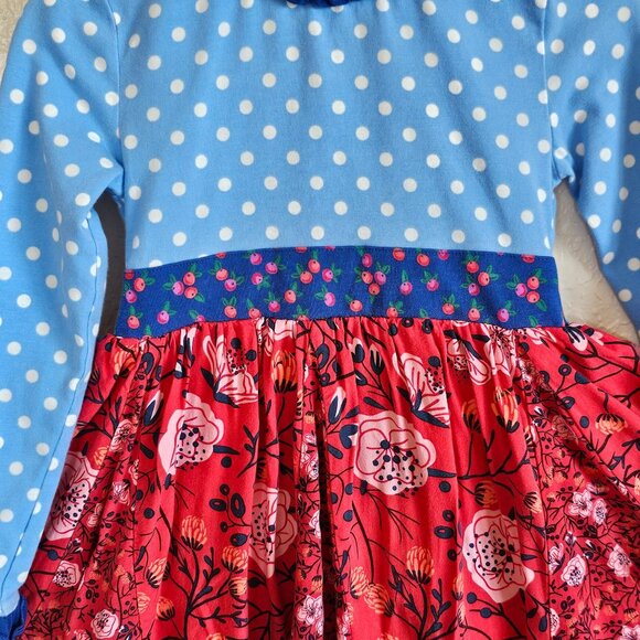 Girls Long-Sleeve Blue Polka Dot & Red Floral Dress With Back Bow - Matilda Jane - Picture 2 of 8